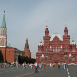 Red Square with the State History Museum and Resurrection Gate at the far end and the Kremlin on the left