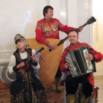 Folk music trio with bass balalaika, ukulele, and accordion