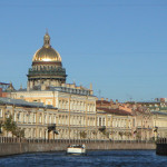 Looking along the Moika Canal with the dome of St. Isaac's Cathedral, St Petersburg